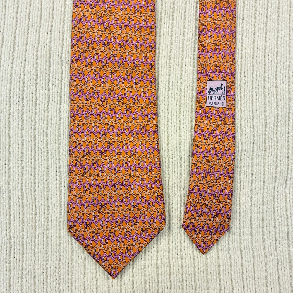 Hermes Silk Tie Chain Link Chained Teardrop Pattern 7958 EA Made in France - Picture 3 of 8